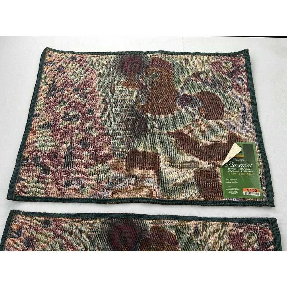 Vintage Windham Home Christmas Tapestry Placemats Set 2 Santa Tree NOS 13x19